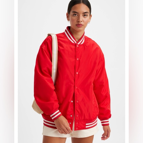 Levi’s Gold Tab Redwood Tech Baseball Jacket Women’s XL Oversized Red Bomber - Picture 1 of 11